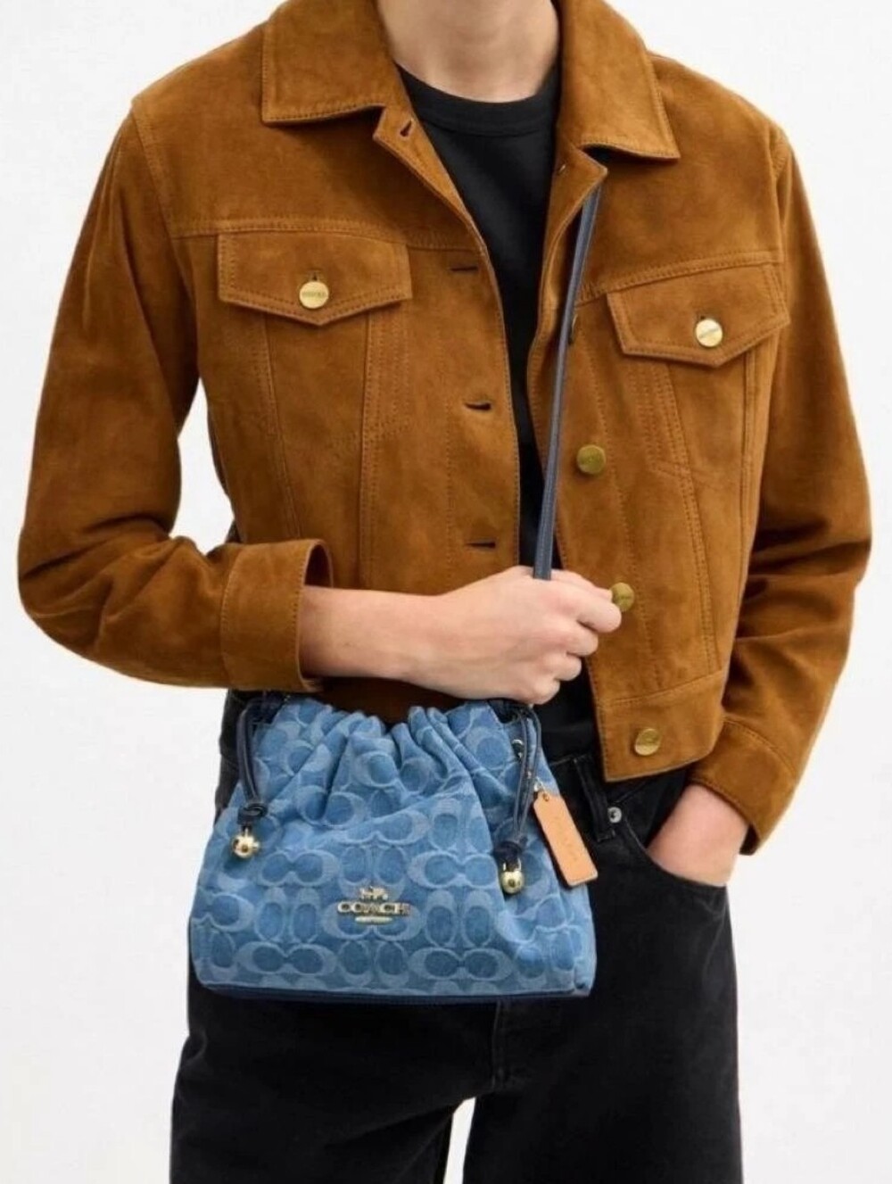 NEW COACH FAYE MINI DRAWSTRING BAG - SIGNATURE DENIM